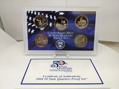 2004-S 50 State Quarters Proof Set WITH BOX & COA US Mint -MI, FL, TX, IA, WI - Image 1 of 3
