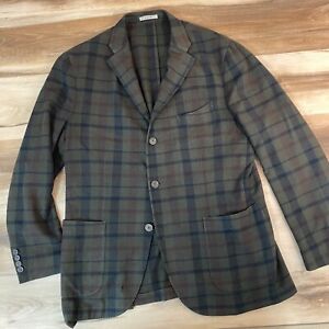 Boglioli K Jacket Mens 40R Blazer Navy Blue Green Plaid Wool $1,200 Unstructured