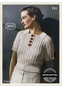 1930s Vintage Knitting Pattern – Easy Tab Sweater – Bust 34" - Picture 1 of 2