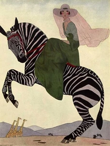 A.E. Marty – Lady on a Zebra – Art Deco Print – 1926 Vintage Fashion Art - Picture 1 of 2