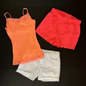 Justice Children's Place Girls Sz 10 White Denim Jean Shorts Orange Tank Cami - Picture 1 of 7