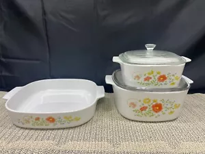 Corning "SPRING BOUQUET" 5 Piece Set: A-10-B / A-1 1/2 B w/Lid / A-3-B w/Lid - Picture 1 of 11