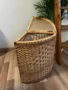 natural wicker corner laundry hamper basket storage organizer rattan boho holder - Picture 1 of 4