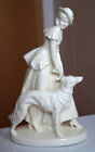 Figurka ceramiczna, dama z psem, gebr. Schoenau, Swaine & Co. Turyngia, lata 1930/40
