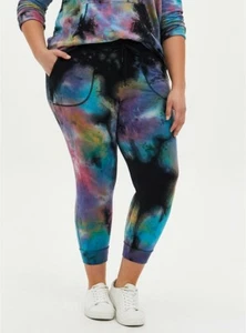 Pantalones Jogger Torrid Negros Tie Dye Terry Calce Clásico Recortados con Bolsillos Nuevos 00X - Imagen 1 de 3
