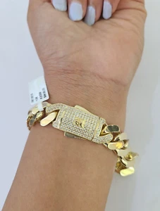 Real 10K Royal Monaco Bracelet Yellow Gold 8.5" Box Clasp 13mm Genuine Mens - Picture 1 of 8