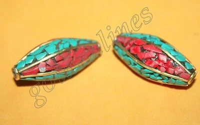 Tibetan beads tibet beads Turquoise beads 2 Nepalese Beads  BDS120 Nepal Beads - Image 1 of 3