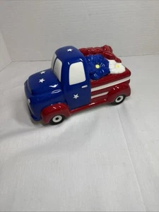 PATRIOTIC RED,WHITE, BLUE MINI USA CERAMIC TRUCK 4TH OF JULY WITH FLOWERS Kohls - Picture 1 of 11