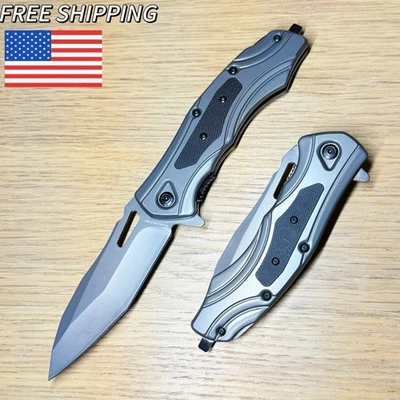 Faca de bolso dobrável lâmina assistida por mola preta tática Halloween 8,5" - Imagem 1 de 4