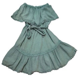 Mini Vestido Malibú Western Práctica Diaria Anthro Pequeño Gasa Verde Boho Cinturón - Imagen 1 de 9