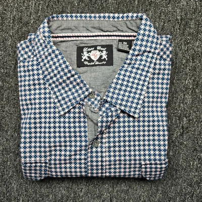 English Laundry Lion's Crest 男式 3XL 蓝色粉色纹理纽扣 SS 衬衫 — 第 1/4 张图片