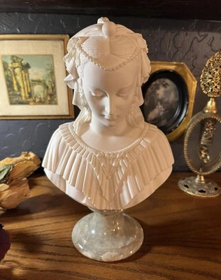 Винтажный итальянский алебастровый женский бюст A. Giannelli на мраморной основе - Изображение 1 из 4