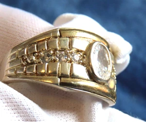 Anello spesso in argento 925 e lamiera d'oro 18 kt UNSIEX cz - Foto 1 di 9