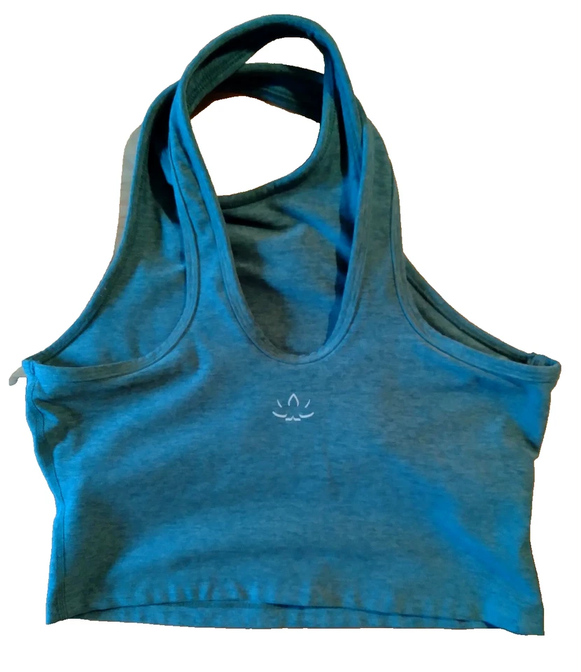 Sujetador sin mangas Beyond Yoga: Top corto azul-verde con panel de sujetador incorporado, talla mediana Foto 1 de 3