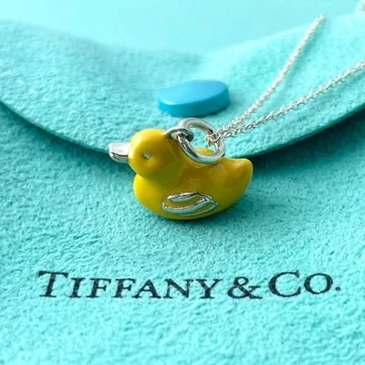 Collar colgante Tiffany & Co. pato esmalte amarillo plata esterlina con caja bolsa W3 Foto 1 de 4