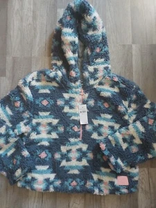 NWT Justice Girls Geo print Sherpa Hoodie Quarter Zip Size 10 (14) - Picture 1 of 2