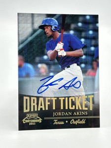 Texas Rangers Jordan Akins Signed 2011 Playoff Contenders Draft Ticket Card Auto