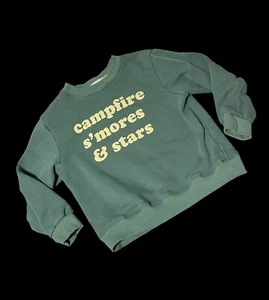 Minimalist Folk Co Kids Youth Sweatshirt “Campfire S’mores & Stars” Green Sz 4-6 - Picture 1 of 2