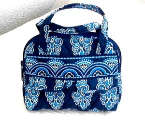 Bolso Cosm Vera Bradley Azul Marino/Blanco/Azul Pequeño con Cremallera 6" x 6" Mango Dble MW - Imagen 1 de 5
