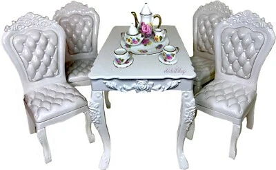 Mesa de comedor y sillas para casa de muñecas Eledoll 1:6 con juego de té para muñeca de moda de 11,5" Foto 1 de 4