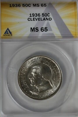 1936  .50   ANACS  MS 65  CLEVELAND  Classic Silver Commemorative Coin - Image 1 of 2