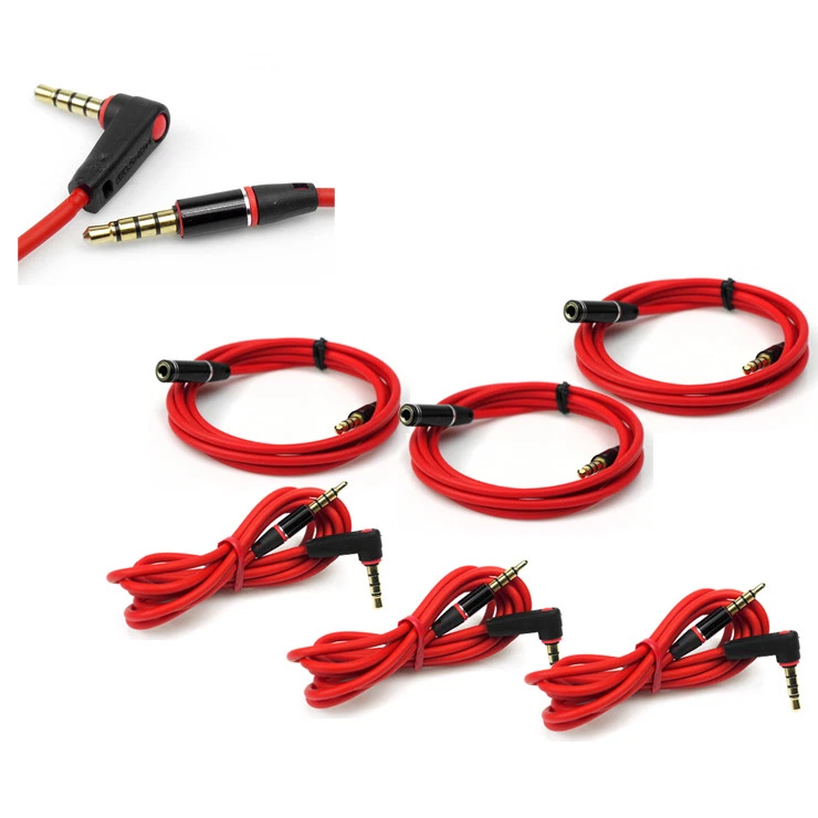 3X 4FT 3.5MM AUX EXTENSION AUDIO STEREO L-SHAPE CABLE RED MOTO X NEXUS 4 DROID - Image 1 of 1