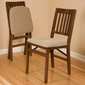 2 - Pack Solid Wood Upholstered Folding Chair, Padded Seat, Fruitwood Finish - Picture 1 of 3