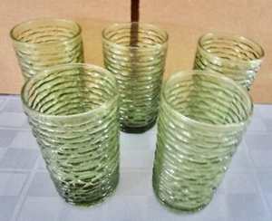 Vintage Ribbed Juice Glasses. Avocado Green. Set of 5, 4" tall (U2-9) - Picture 1 of 4