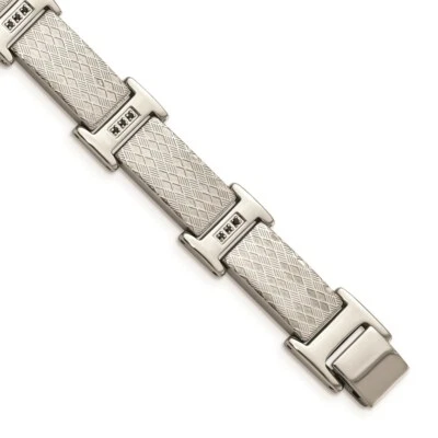 Stainless Steel Polished & Textured Black CZ Link Bracelet - Image 1 of 4