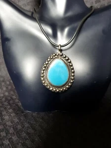 Sterling Silver 925 Rope Necklace With Blue Enamel Native American Pendant - Picture 1 of 4