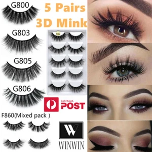 AU Stock 5 Pairs 3D Natural Thick Long Makeup Fake Eyelashes False Eye Lashes - Picture 1 of 10