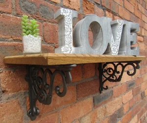 Solid oak wood handmade shelves rustic shelf cast iron shelf brackets - Picture 1 of 6