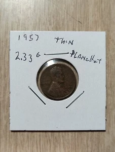 1957 d wheat penny error 2.33 gr. Planchette - Picture 1 of 4