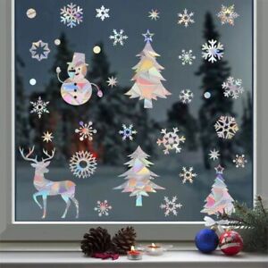 2Pcs/set Anti-birds Snowflake Window Decal Xmas Elk Glass Sticker  Home Decals