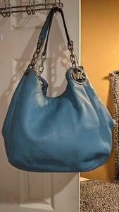 MICHAEL KORS FULTON SHOULDER HANDBAG ROYAL BLUE LEATHER SILVER HARDWARE - Picture 1 of 24