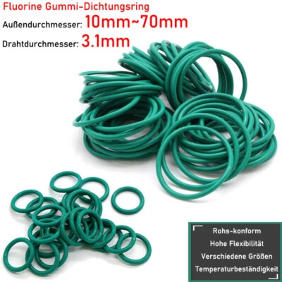 MARKENLOS Ø3.1mm Grün Fluorine Gummi-Dichtungsring Ölbeständige FKM Siegel O-Ring 10~70mm