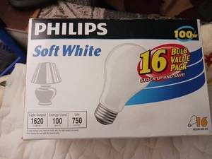 Philips A19 Soft White Light Bulbs, 100W, 1620 Lumens, 16-Pack - Picture 1 of 6