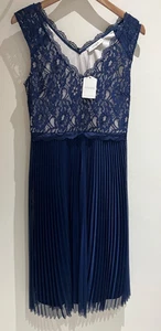 Oasis Dress Size XS 8 New Navy Lace Pleated Fit Flare Sleeveless Formal Occasion - Picture 1 of 8