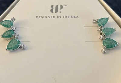 Bomb Party Earrings Lab Created Teal Ice Crystal Rhodium Plating  - Image 1 of 2