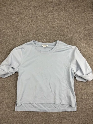 Athleta Shirt Womens Medium Light Blue Crewneck Puff Sleeve Split Hem Casual Tee - Image 1 of 4