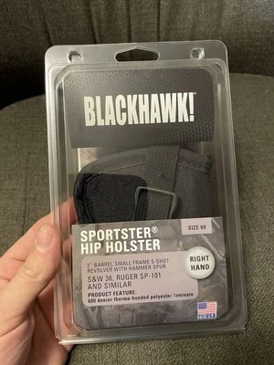 NEW Blackhawk 2” 5-SHOT REVOLVER Sportster OWB Hip Holster BLACK RIGHT Small - Image 1 of 4