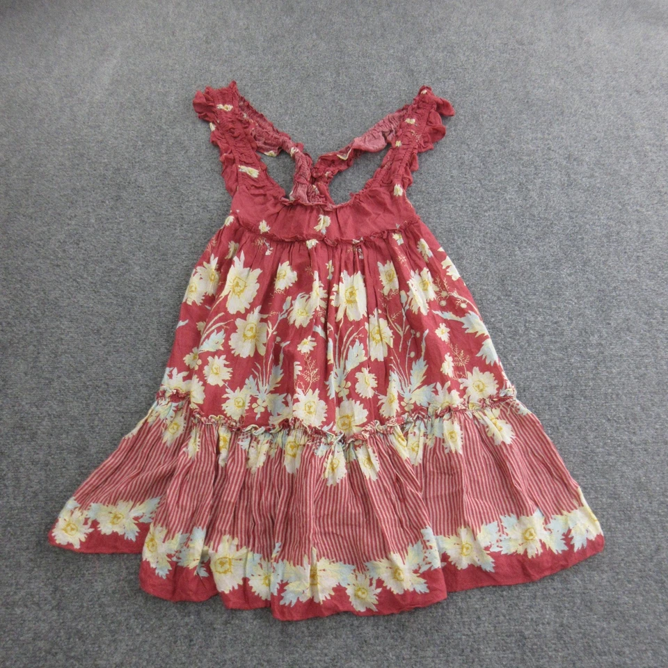 Vestido Monzón Niñas 5-6 Años Rojo Floral Volantes Dobladillo Sin Mangas Solero Boho Foto 1 de 4