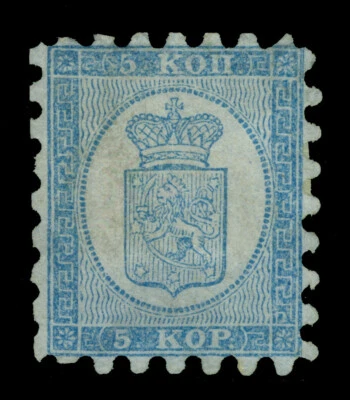 FINLAND  1860  Coat of Arms  5k blue, bluish - type I - Scott 4  mint NG  F/VF - Image 1 of 2