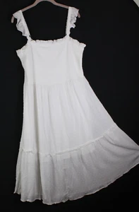 Maurices White Dress Smocked Bodice Lined Midi Women Size XL Adjustable Straps - Picture 1 of 11