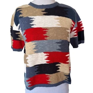 Maglione Christopher Banks M manica corta maglia astratto colorblock nonna 90 - Foto 1 di 8