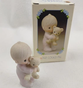 Precious Moments 1982 Enesco Jesus Loves Me Boy with Teddy Bear Figurine E9278 - Picture 1 of 5