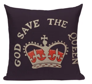 God Save The Queen L32 Cushion Pillow Cover UK Union Jack Europe Royalty Crown  - Picture 1 of 5