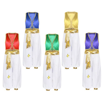 IINIIM UK Kids Boys Arabian Prince Costume Sleeveless Waistcoat Vest and Pants Outfits