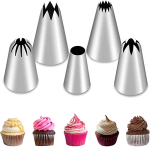 5Pcs Large Piping Tips Set, Stainless Steel Frosting Tips, Cake Decorating Tips - Picture 1 of 6