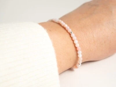 Pulseras redondas lisas de ópalo rosa natural con cuentas de piedra de nacimiento de octubre de 3-4 mm 6-8"" Foto 1 de 4